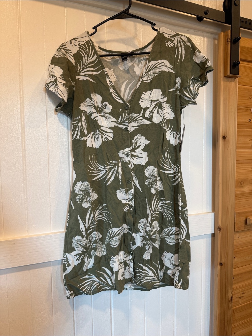 Volcom Olive Green Floral Button-Down Top